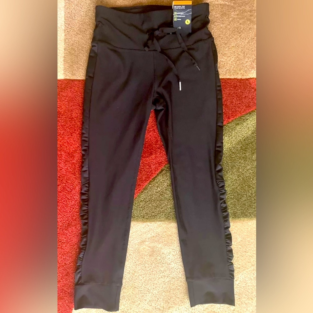 NWT Xersion Black Drawstring Ruched Women Small Active Leggings